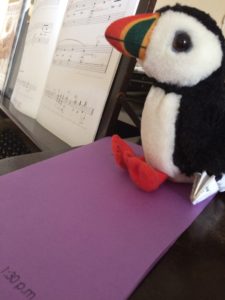 Puffy the Puffin at the piano